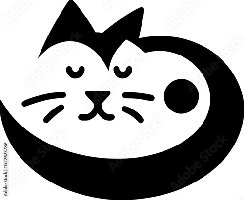 Minimalist black and white vector illustration of a cat with clean lines and simple silhouette design.