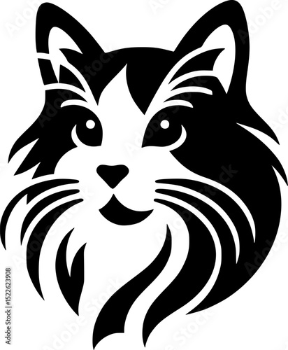 Minimalist black and white vector illustration of a cat with clean lines and simple silhouette design.