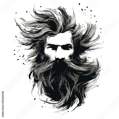 Professional Scribble Vector Illustration of Trendy Hairstyle and Beard for Men