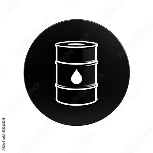 This design displays a black icon of a barrel with a drop symbol, likely representing liquids or storage solutions. It is suitable for industrial or informational usage in various contexts