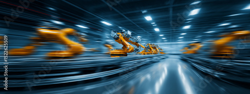 Automated Assembly Line with Precision Machinery Under Cold Lighting