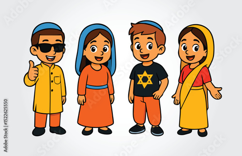 Jewish kids Cartoon Character Template