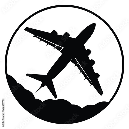 Airplane flying vector illustration travel and transportation silhouette