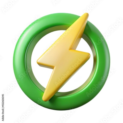 3d render of green circle with yellow lightning bolt
