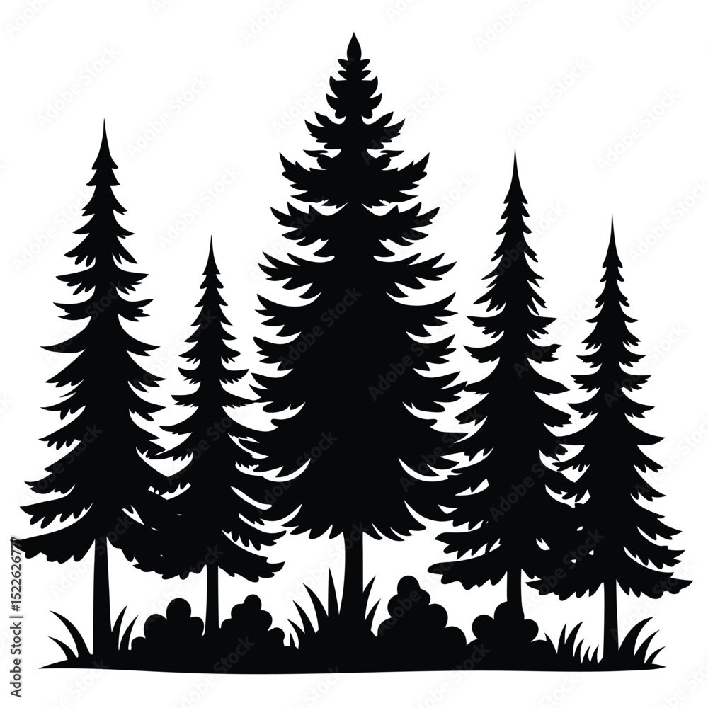 Obraz premium Pine forest silhouette vector evergreen trees illustration