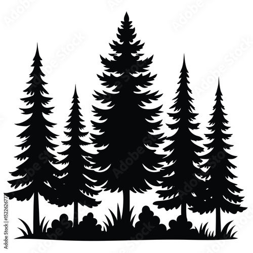 Pine forest silhouette vector evergreen trees illustration