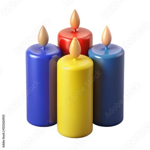 Four colorful candles arranged in a square
