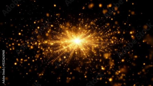 Glowing Gold Particles Bursting on Black Background Abstract Motion
