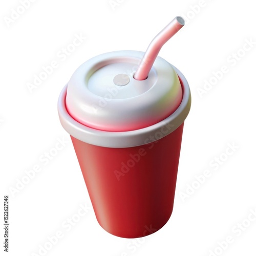 Red disposable cup with straw 3d render