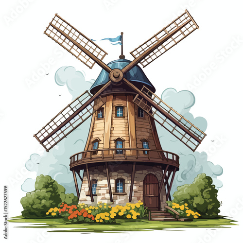 Professional Isolated Wind Mill Design Vector Illustration for Creative Projects