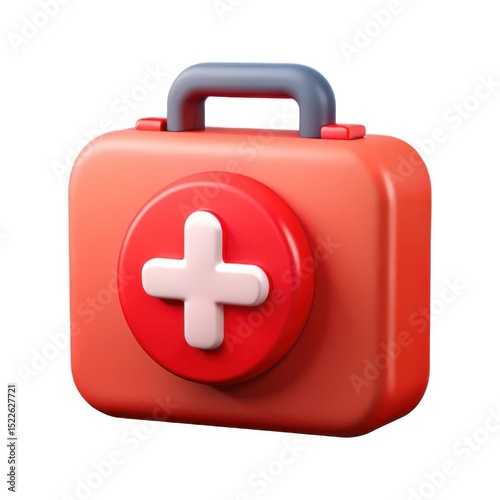 3d render of a red first aid kit with a white cross
