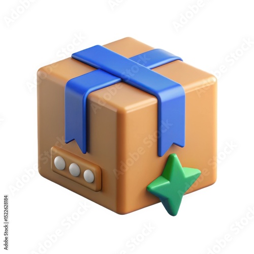 3d render of a gift box with blue ribbon and green star