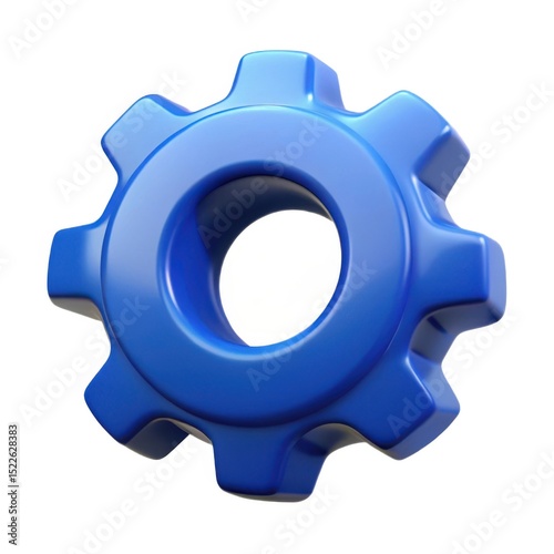 Single blue 3d gear cog wheel isolated on white