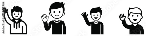 Vector illustration Set Diverse Male Characters:  Greeting Icons for Websites & Apps.  Perfect for UI Design, UX, and Digital Projects.