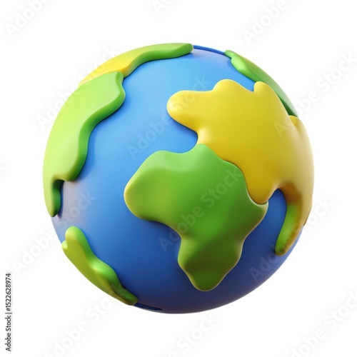 Cartoon earth globe 3d render blue green yellow