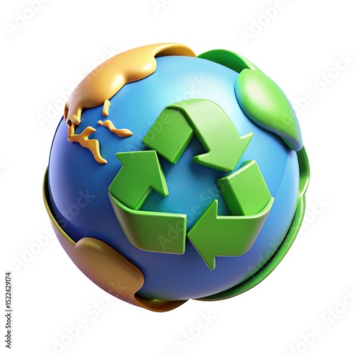 3d render of earth globe with recycling symbol