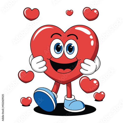 Smiling Red Heart Cartoon Character vector, Love heart leisurely walking cartoon mascot vector illustration.