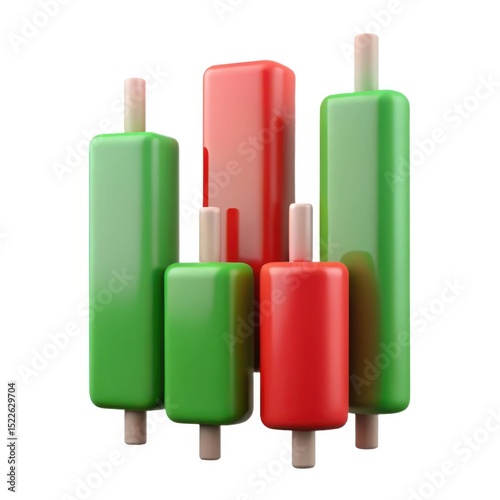 3d render of red and green candlestick chart