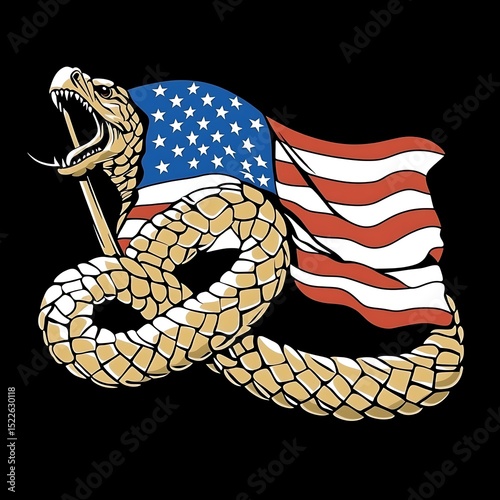 An illustrative image showing a snake and an american flag together