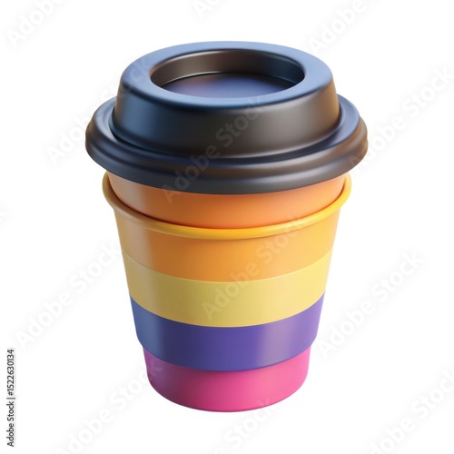 Colorful striped disposable coffee cup with lid
