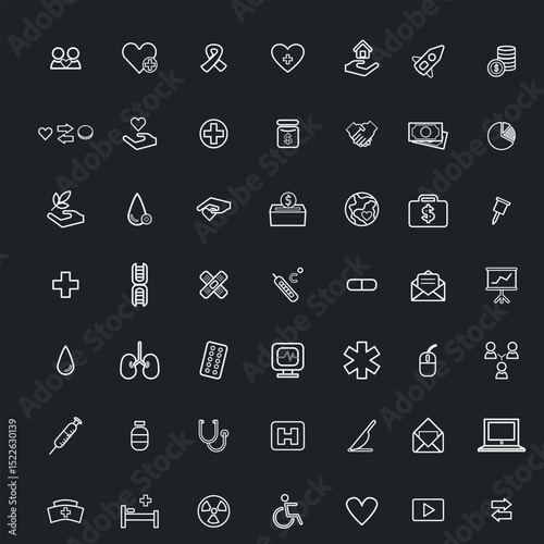 Healthcare dashboard icon set for patient data and vitals