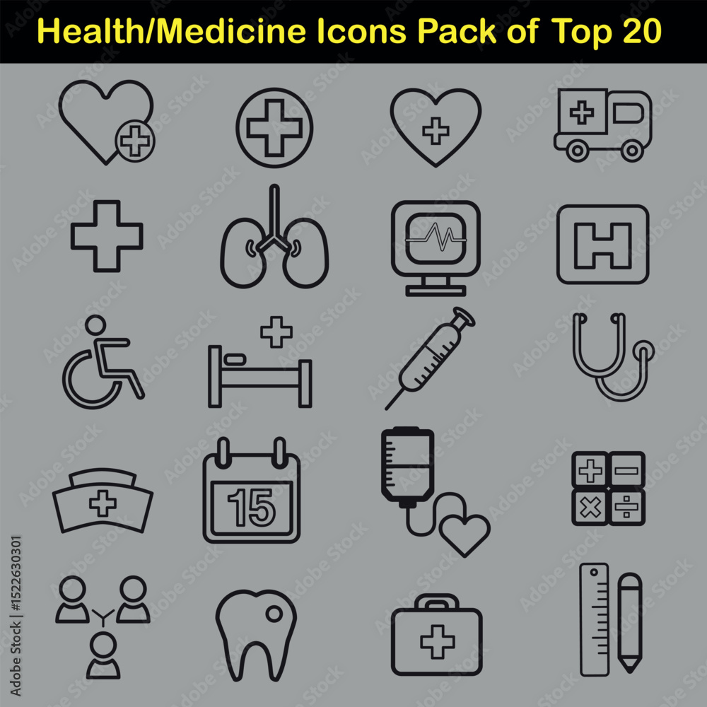 Fototapeta premium Flat medical icons set for hospital and telemedicine apps
