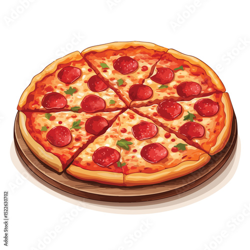 Delicious Pepperoni Pizza Served on Wooden Table Over White Background