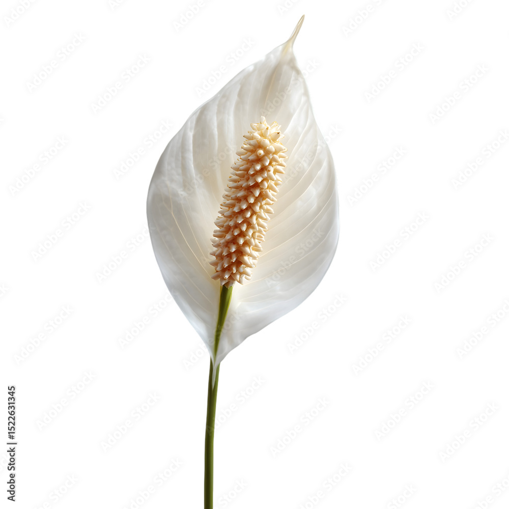 Fototapeta premium Single white peace lily flower on transparent background elegant nature bloom
