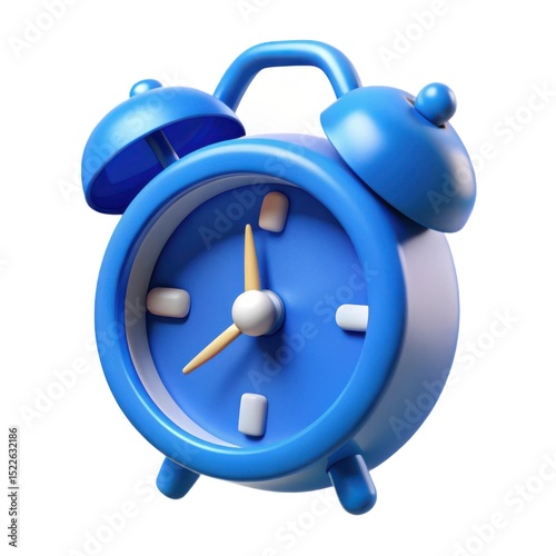 Blue cartoon alarm clock 3d render
