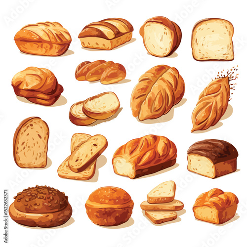 Professional Vector Illustration Set of Various Bread Types for Culinary Designs