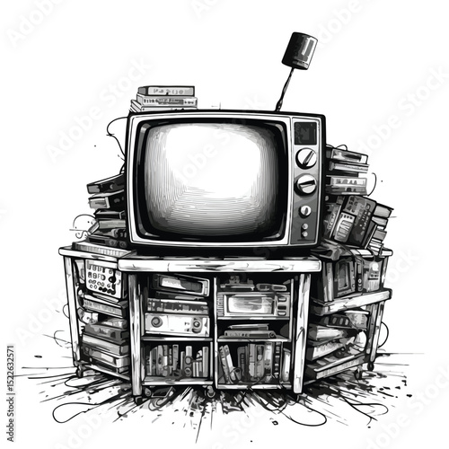 Modern shopping cart with television in black and white for marketing campaigns