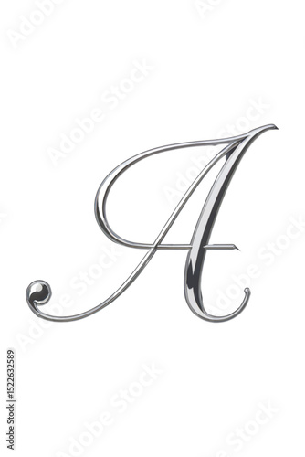 Vector illustration of a silver capital letter A with elegant calligraphic swirls and glossy metallic texture. Perfect for wedding monograms, luxury branding, and decorative initials.