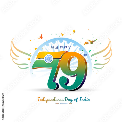 Happy 79th independence day of india. Freedom celebration with Tricolor flag and red fort monuments illustration.
