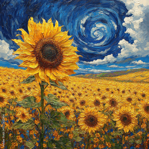 Sunflower in a field painting.