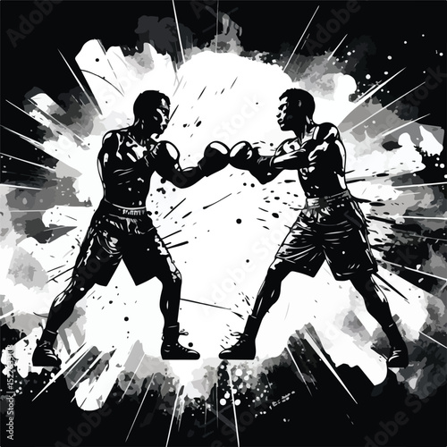 Professional Black and White Boxing Championship Image Displaying Sportsmanship and Strength