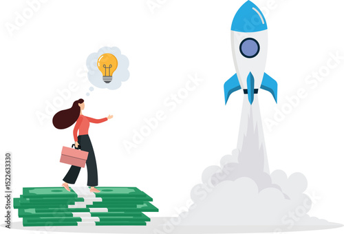 Venture capital as private equity and investors finances.Start up company capital growth from crowdfunding money raising.flat characters.
