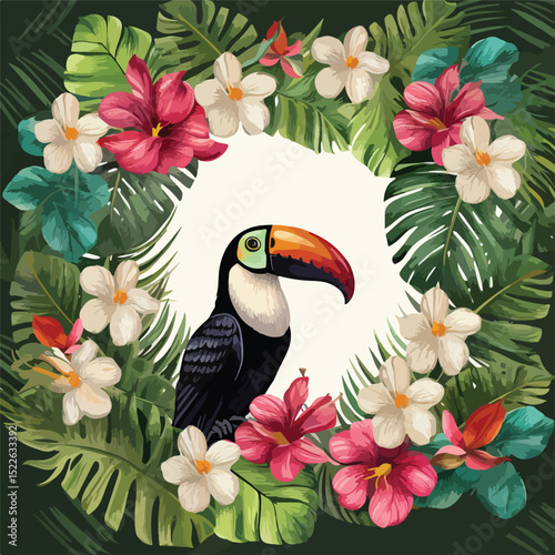 Tropical Summer Blank Card Featuring Exotic Birds for Greeting and Invitation Designs