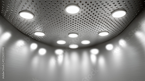 Brushed Steel Surface with Precision Drilled Holes and Lighting