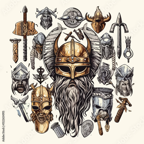 Authentic Viking Warriors and Medieval Weapons Drawings for Historical Illustration