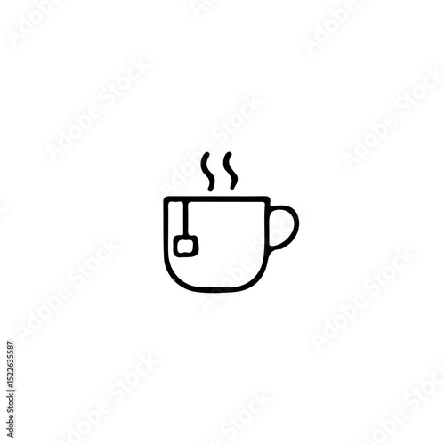 A minimalist line drawing of a steaming cup of tea with a tea bag inside it