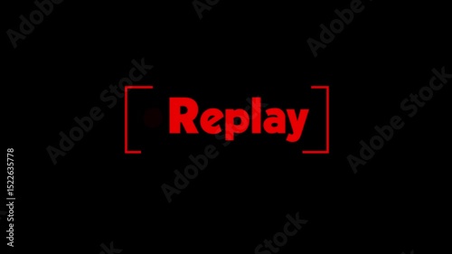 Red replay icon button animation with text style isolated on Black Background