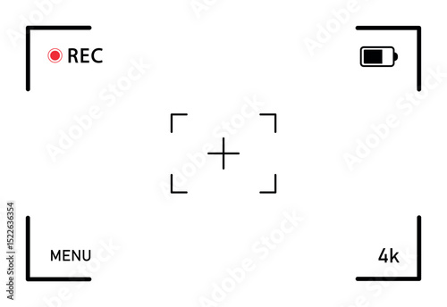 camera viewfinder overlay screen frame icon. camera recording screen overlay. video camera overlay. video screen frame. camera HUD interface overlay. transparent png, vector illustration.