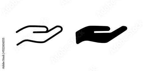 Hand icon. Open palm gesture for help, care and support sign. Charity, aid, and compassion symbol. Giving or receiving action pictogram. Kindness and service illustration.