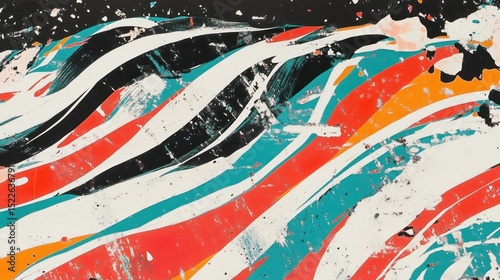 Abstract painting with vibrant colors and dynamic brushstrokes.