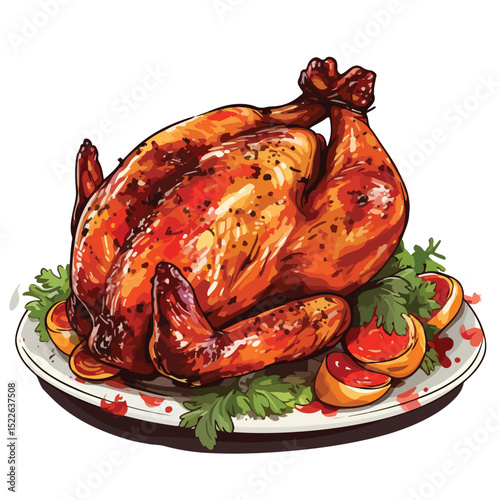 Delicious Big Chicken Roast Stock Vector Illustration for Culinary Designs