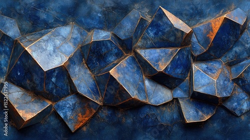 Abstract blue and copper textured geometric shapes