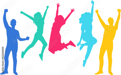 Youth day silhouette. Happy youth day of diverse teen friend group. Vector isolated.