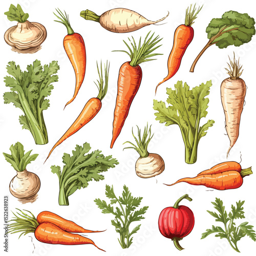 Colorful Carrots and Onions Vegetables Pattern Vector Illustration for Designs