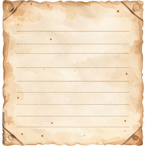 Watercolor vintage recipe card with aged paper texture and horizontal writing lines
