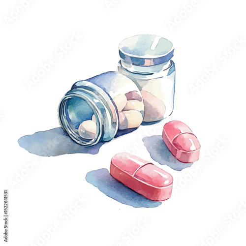 Pain Relievers, watercolor drawing vector, high quality, isolated on a white background.